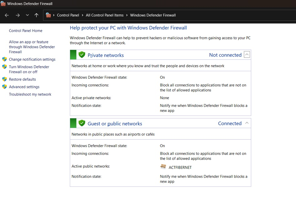 enable windows defender firewall windows 11 pc