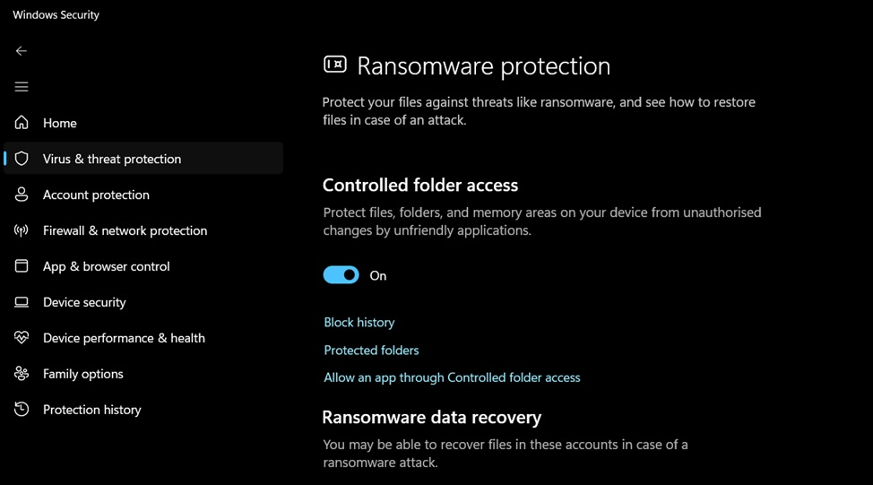 enable controlled folder access 