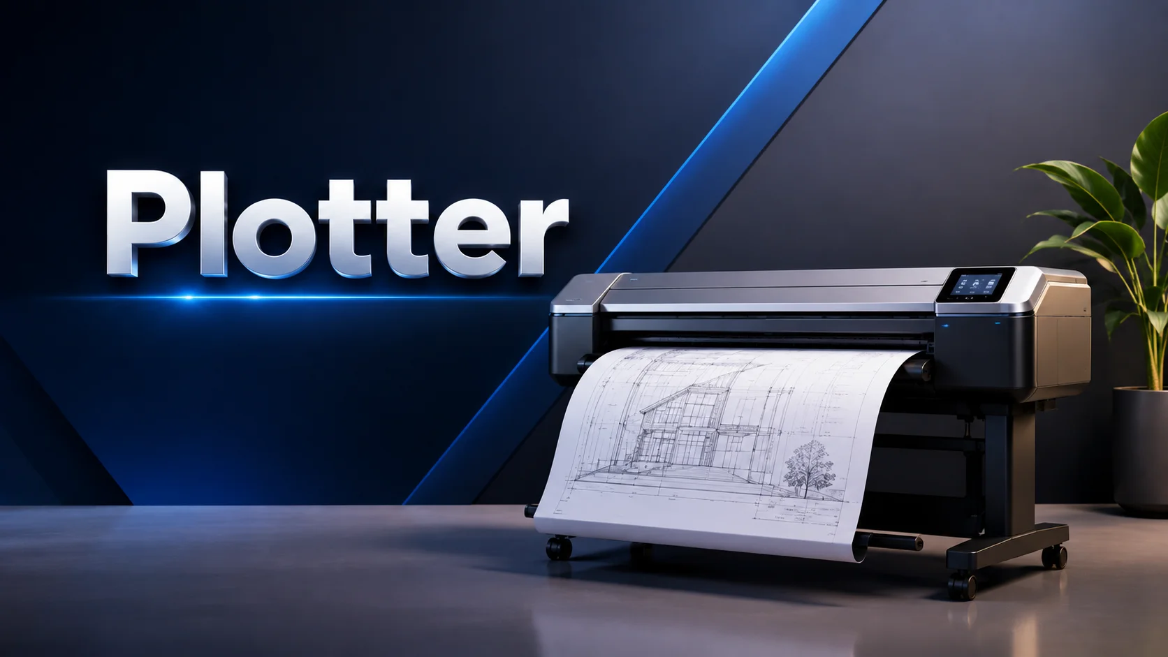 Plotter as a computer output device printing a detailed architectural drawing.