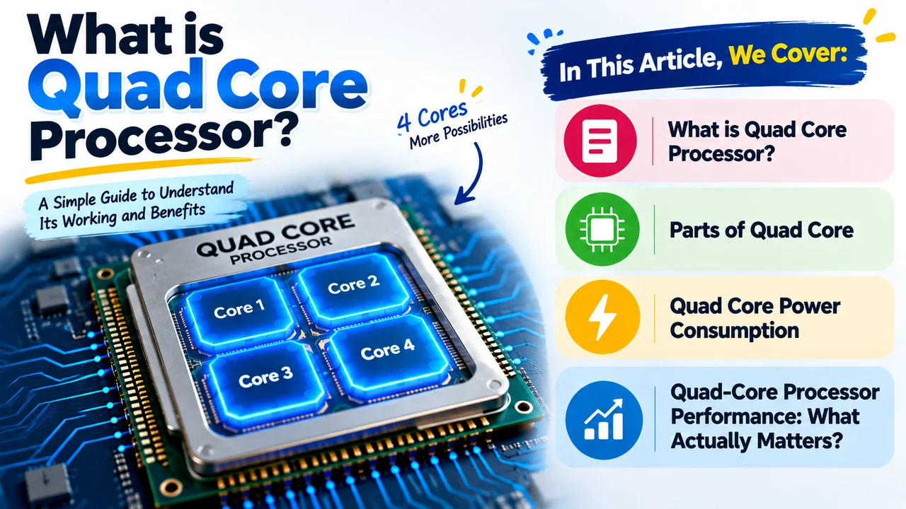 Image showing in this article we cover, what is a Quad Core Processor, Working, Power Consumption & Performance.