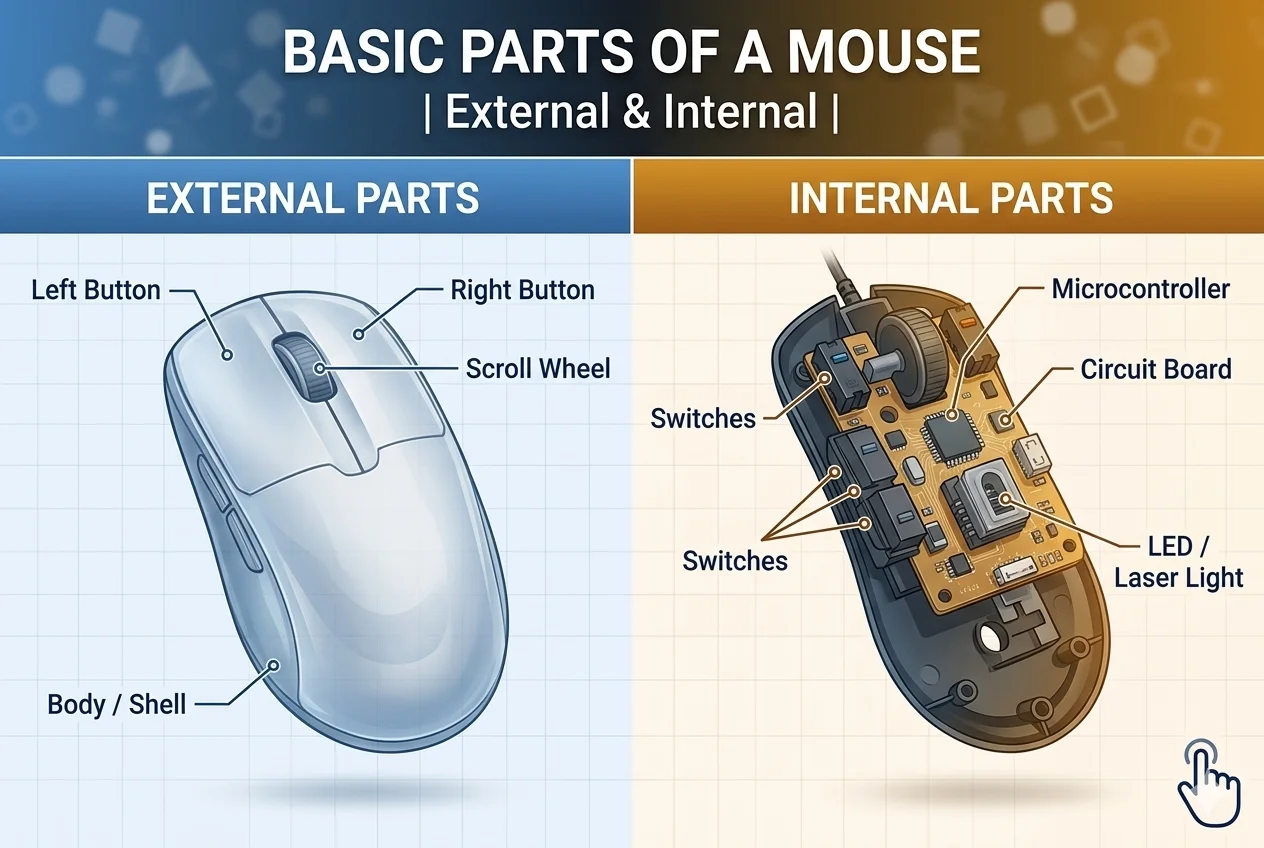 Basic Parts of a Mouse | External and Internal
